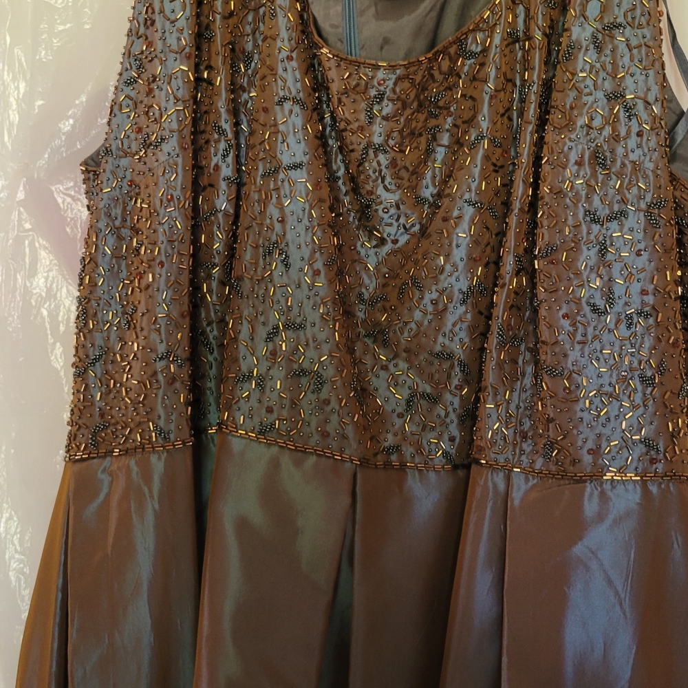 Chocolate brown/ blue ball gown with sequence sleeveless top and matching jacket